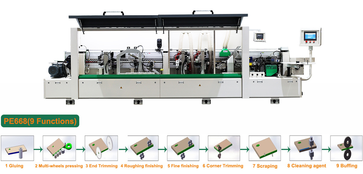 PMSK Automatic Pvc Mdf Wood Cnc Edge Bander Machinery Board Pre Milling Woodworking Edge Banding Machine For Furniture Trimming