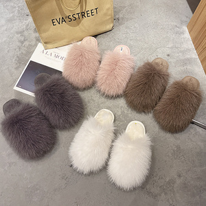 Ladies Luxury Fashion Fur Slides House Fluffy Furry Sleepers Big Fur Slippers for Women Indoor