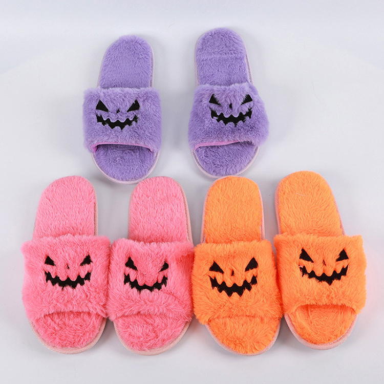 Wholesale Fashion Soft Couple Warm Unisex Funny Cute Halloween Pumpkin Monster Slippers