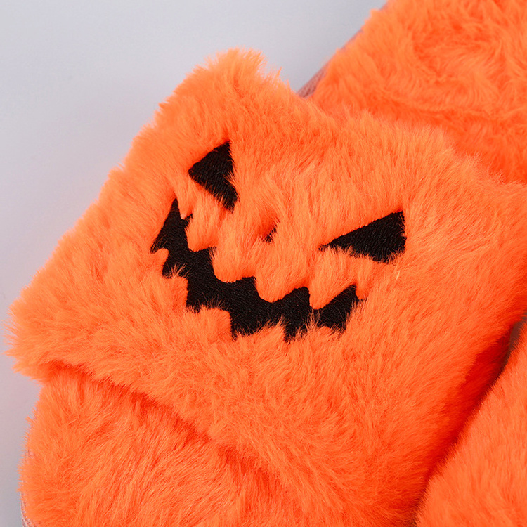 Wholesale Fashion Soft Couple Warm Unisex Funny Cute Halloween Pumpkin Monster Slippers