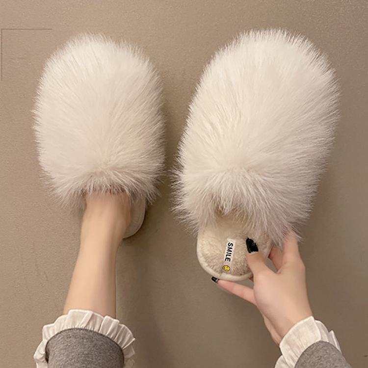 Ladies Luxury Fashion Fur Slides House Fluffy Furry Sleepers Big Fur Slippers for Women Indoor