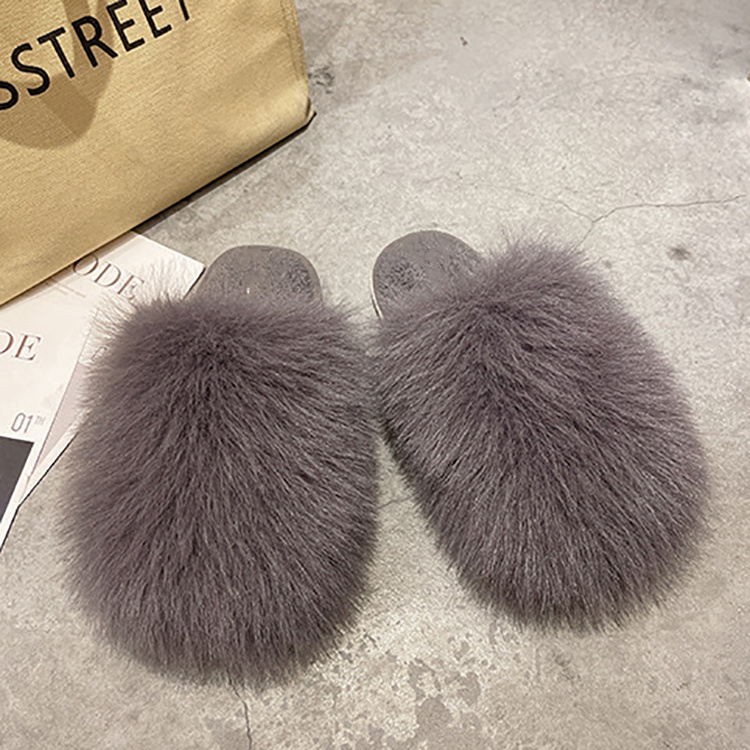 Ladies Luxury Fashion Fur Slides House Fluffy Furry Sleepers Big Fur Slippers for Women Indoor