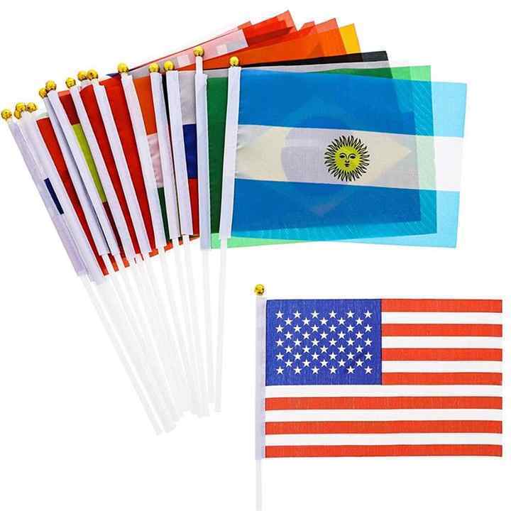 Wholesale Personalized Design Logo Small Mini Stick Flag Custom Hand Held Waving Flag With Plastic Pole aLL