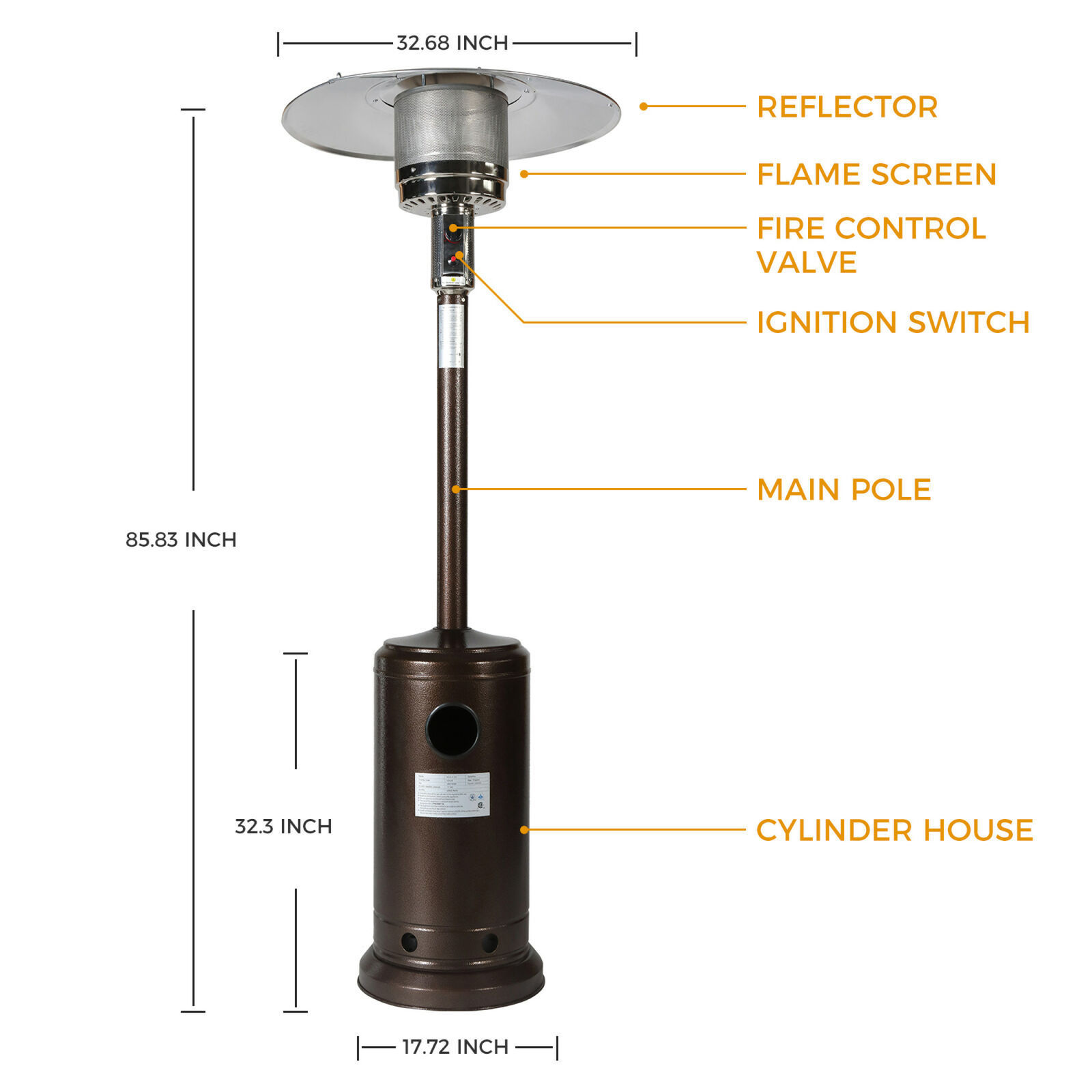 More popular Freestanding patio heater Umbrella type  Iron mushroom patio LPG heater outside propane patio heater