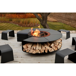 All-Weather Dining and Grilling - Quality Round Fire Pit Table with BBQ Functionality