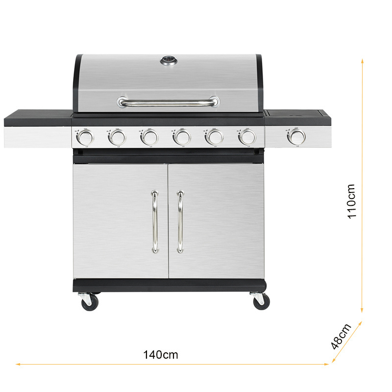 Portable Heavy duty Stainless Steel Iron 6+1 Burner Gas Grill BBQ Grills