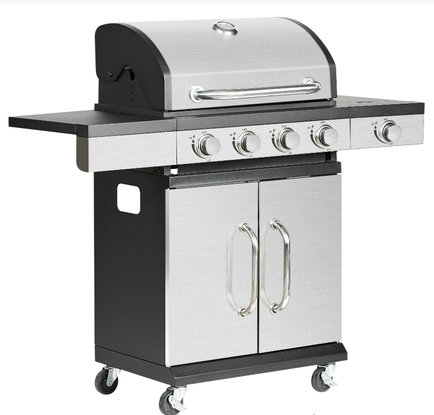 4+1 Burner Gas Grill 13.7KW with Side Burner Stainless Steel Barbecue Grill Outdoor Enamel cast iron cooking grids