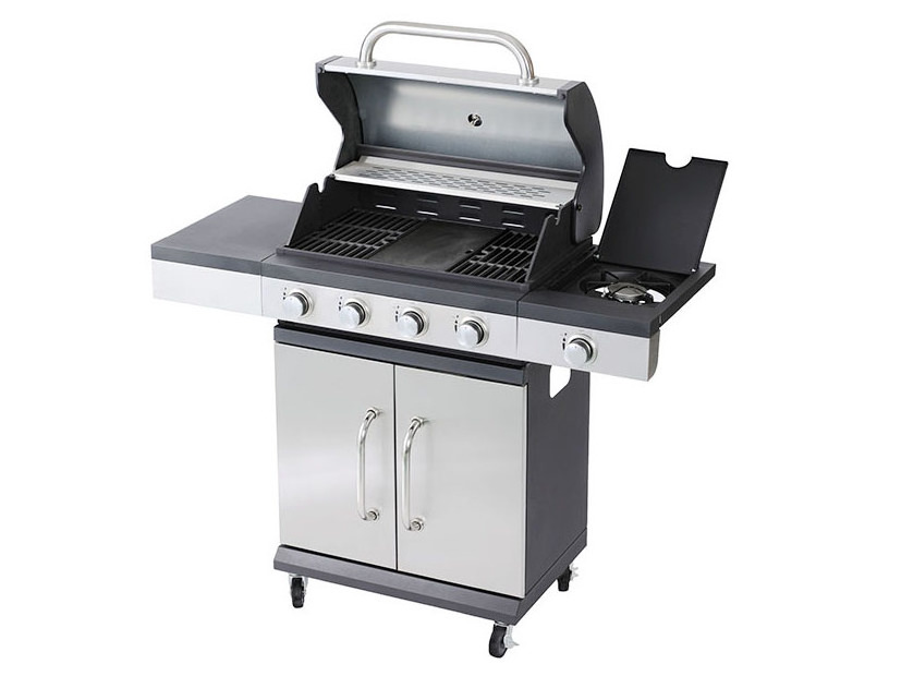 4+1 Burner Gas Grill 13.7KW with Side Burner Stainless Steel Barbecue Grill Outdoor Enamel cast iron cooking grids