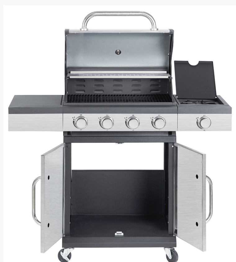 4+1 Burner Gas Grill 13.7KW with Side Burner Stainless Steel Barbecue Grill Outdoor Enamel cast iron cooking grids