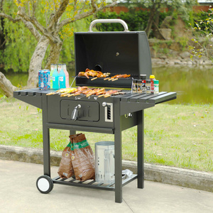 Courtyard Square BBQ Grill Large Hand Barbecue Grill OEM Can Be Customized Outdoor Black Iron Flambe Trolley Garden Trolley