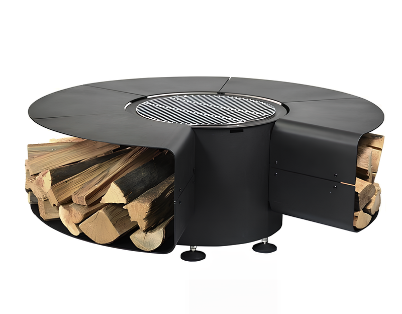 Corten Metal Round Fire Pit Table with Seating - Smokeless Outdoor Elegance