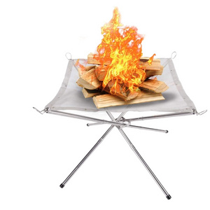 Stainless Steel Barbecue Fire Stand, foldable and portable, ideal for grilling and enjoying a bonfire while camping