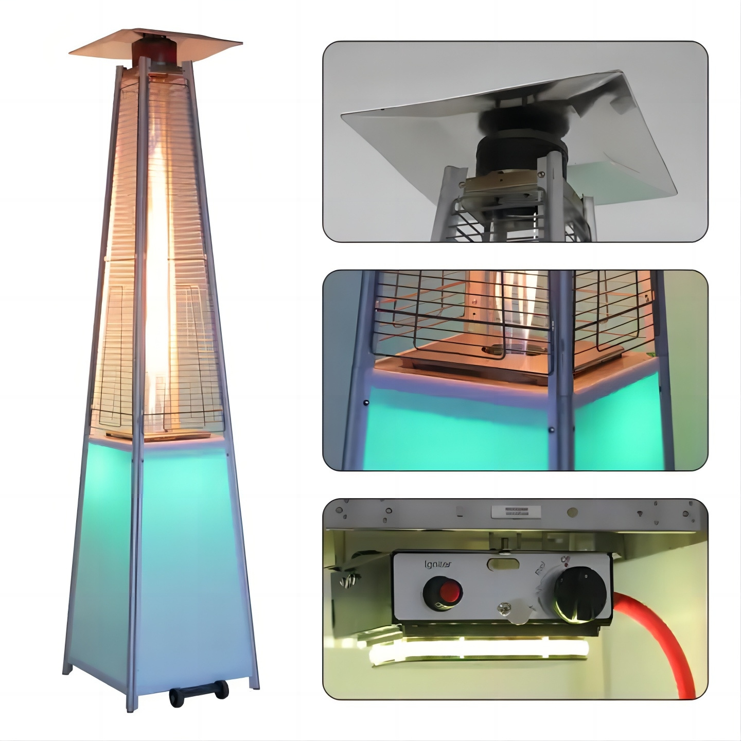 Propane pyramid gas patio heater with LED light