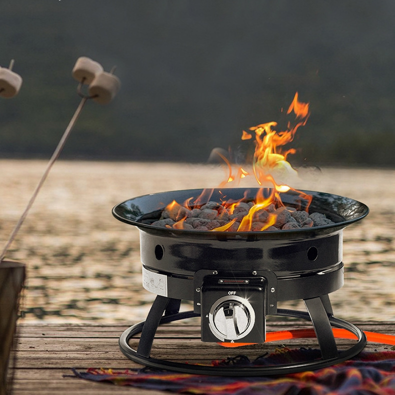 Explore the convenience of a portable 19-inch gas fire pit, perfect for camping