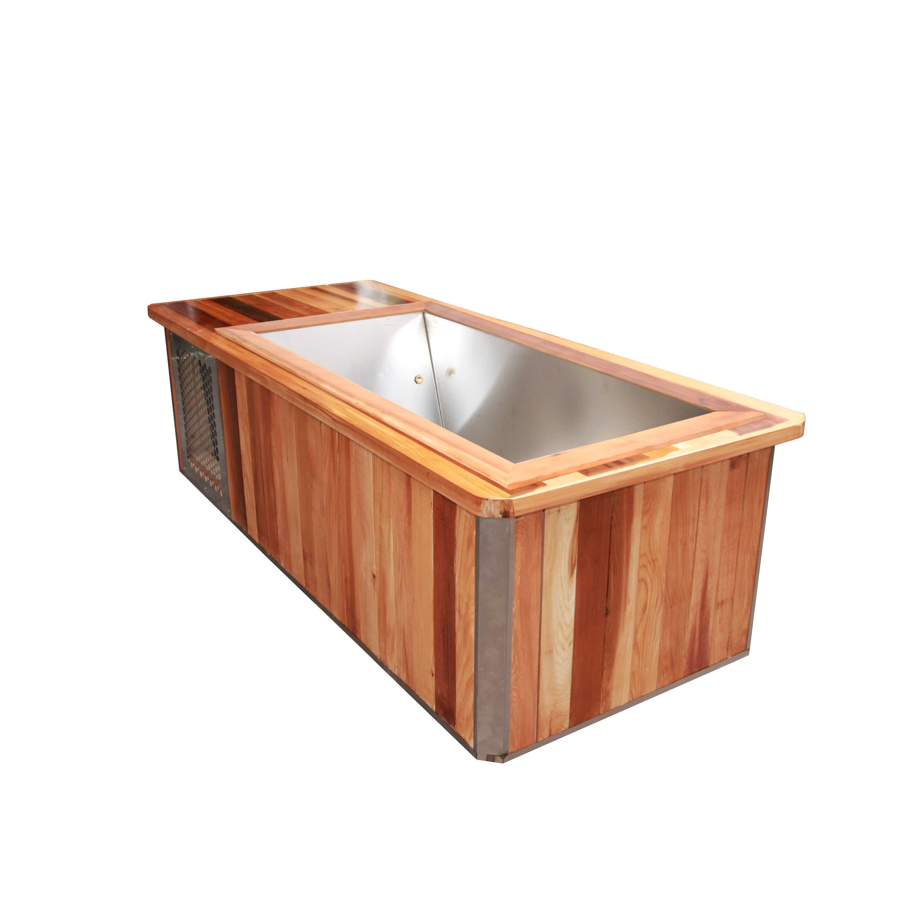 Large Size Modern Design Cold Plunge Tub Chiller with Stainless Steel Inner Ice Bath Tub with Wood Cover for Hotels