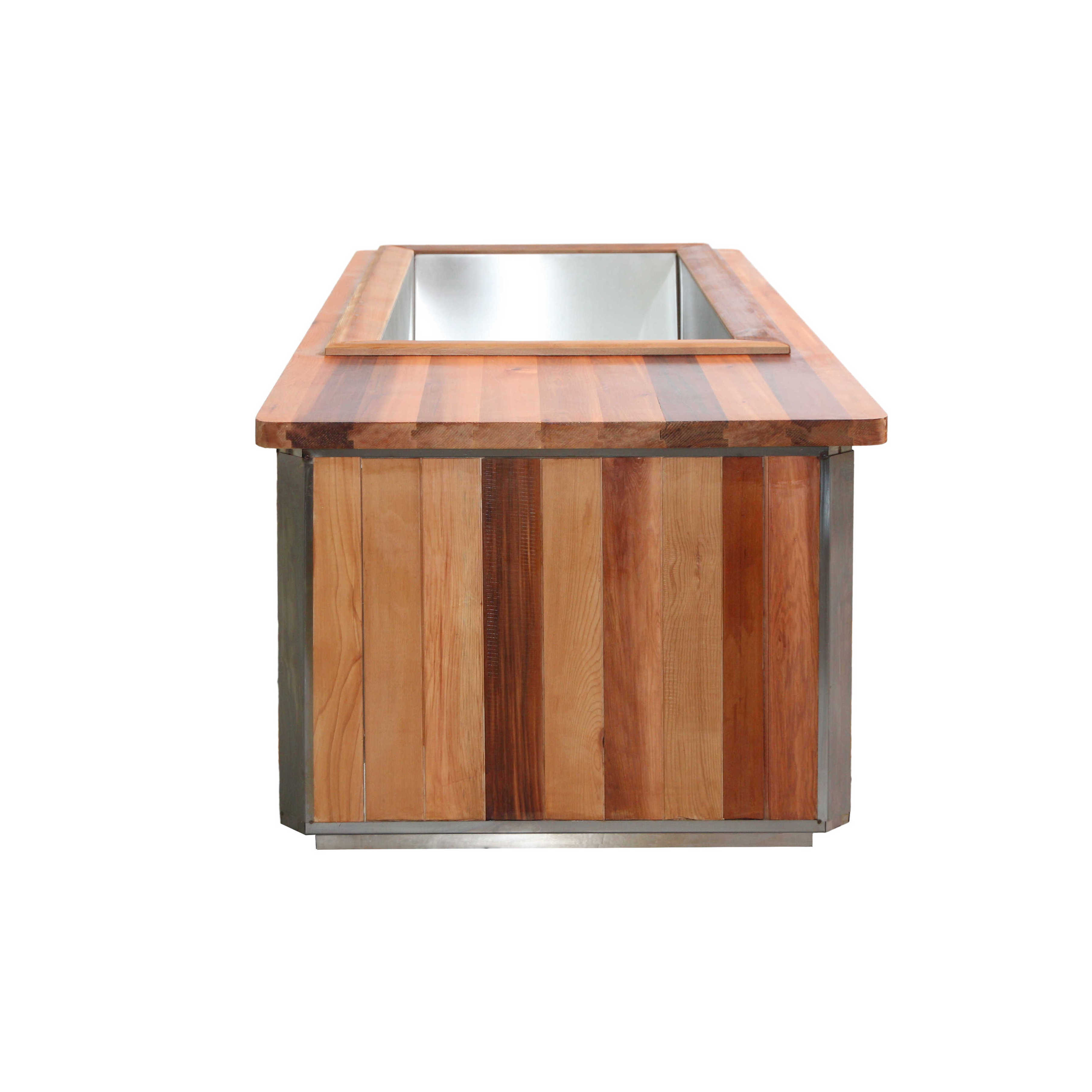 Large Size Modern Design Cold Plunge Tub Chiller with Stainless Steel Inner Ice Bath Tub with Wood Cover for Hotels