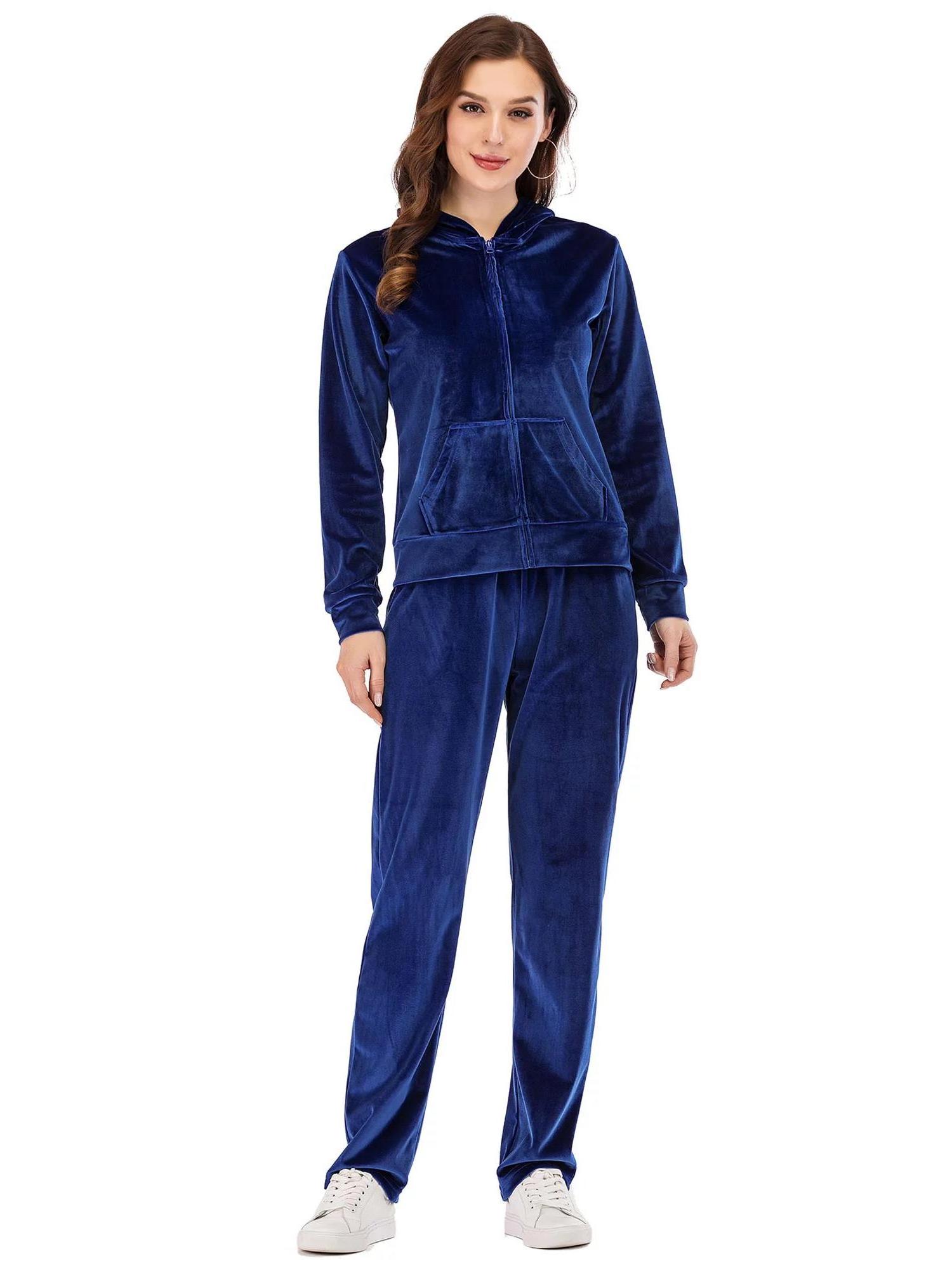 Factory directly High Quality Custom Blank Velour Tracksuit For Women, Velour Hoodies And Pants 2pcs Set