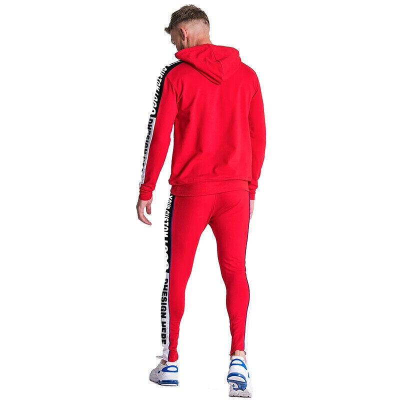 Fashion trendy tracksuits custom logo red tracksuit men french terry sweatsuit