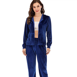 Factory directly High Quality Custom Blank Velour Tracksuit For Women, Velour Hoodies And Pants 2pcs Set