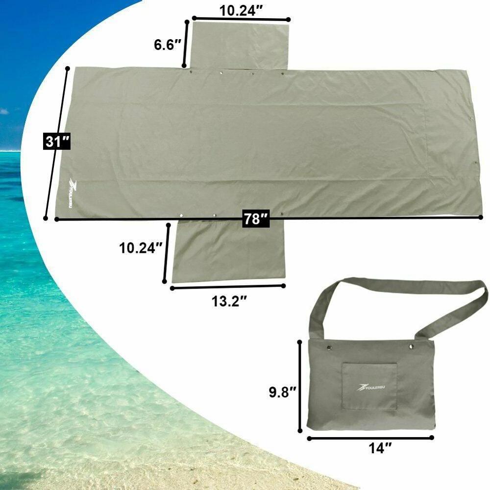 Lounge chair cover pocket fold beach towel with inflatable pillow and bag