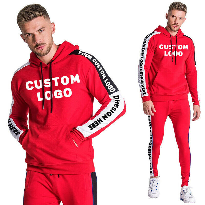 Fashion trendy tracksuits custom logo red tracksuit men french terry sweatsuit