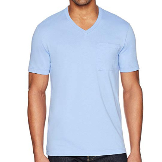 Men 100 cotton custom plain dyed blank v neck short sleeve t shirt with pocket