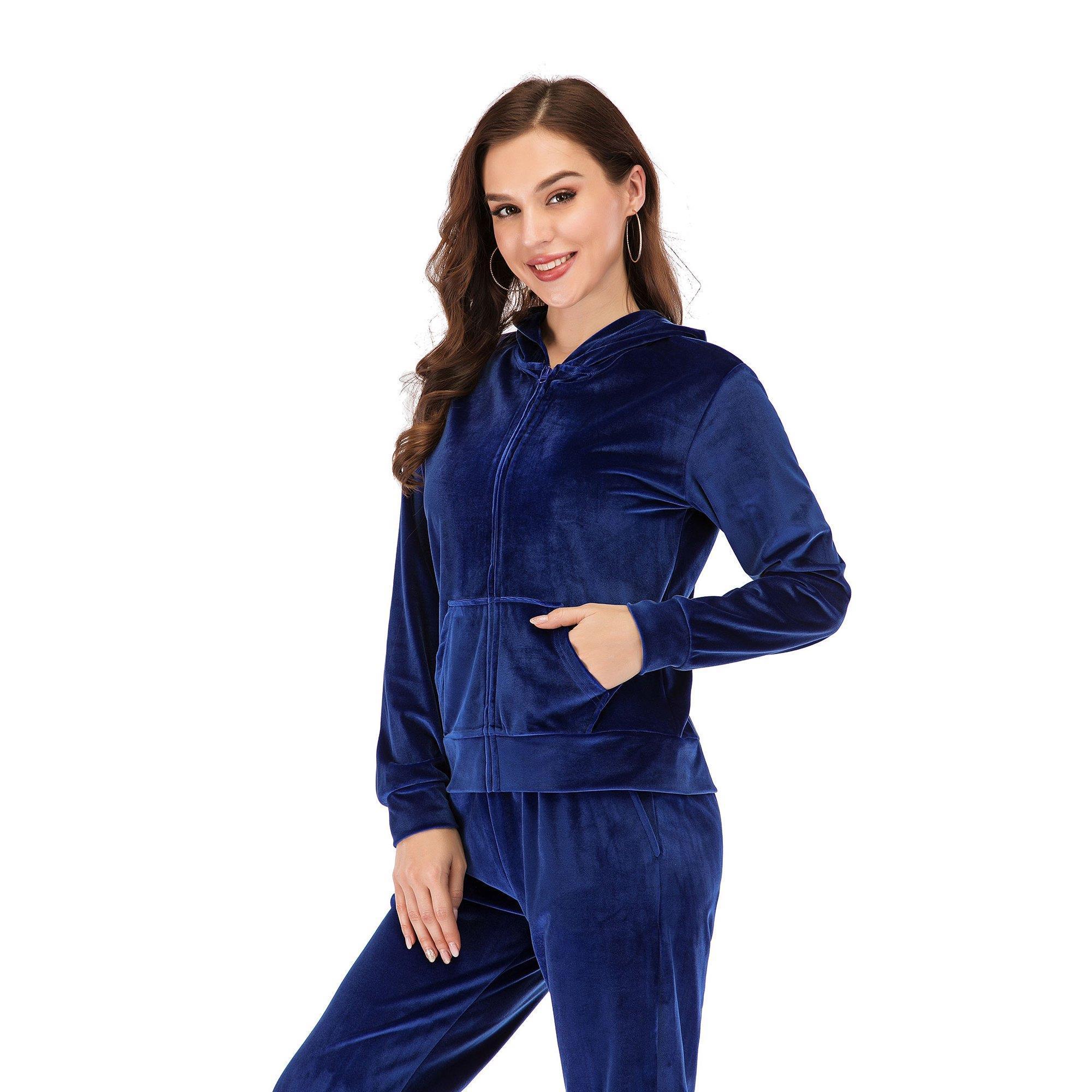 Factory directly High Quality Custom Blank Velour Tracksuit For Women, Velour Hoodies And Pants 2pcs Set