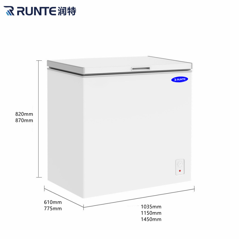 Runte Single Door Fridges Deep Chest Electric Freezers With Lock Led Light Single Temperature Gas Mini Freezer