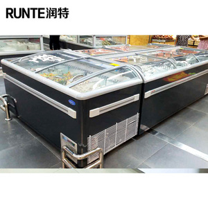 Low temperature meat seafood frozen food deep sliding door coffin combined island freezer