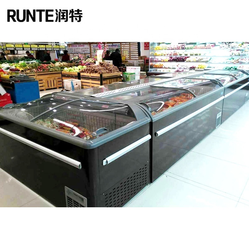 Low temperature meat seafood frozen food deep sliding door coffin combined island freezer