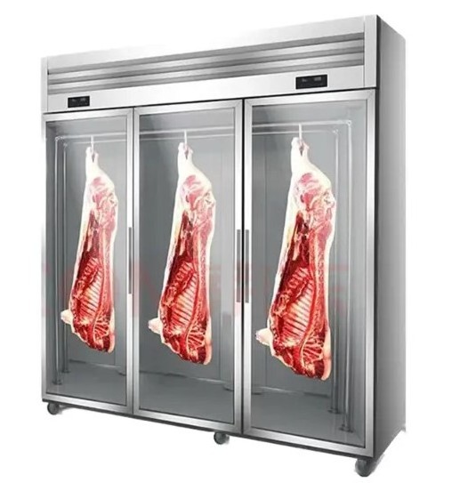 Double Three Glass Door Refrigerated Cabinet Hanging Meat Refrigerator