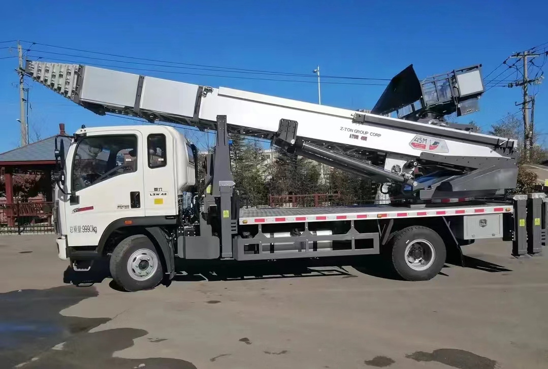 Aerial work platform truck with hydraulic ladder 45m truck installation, maintenance and rescue