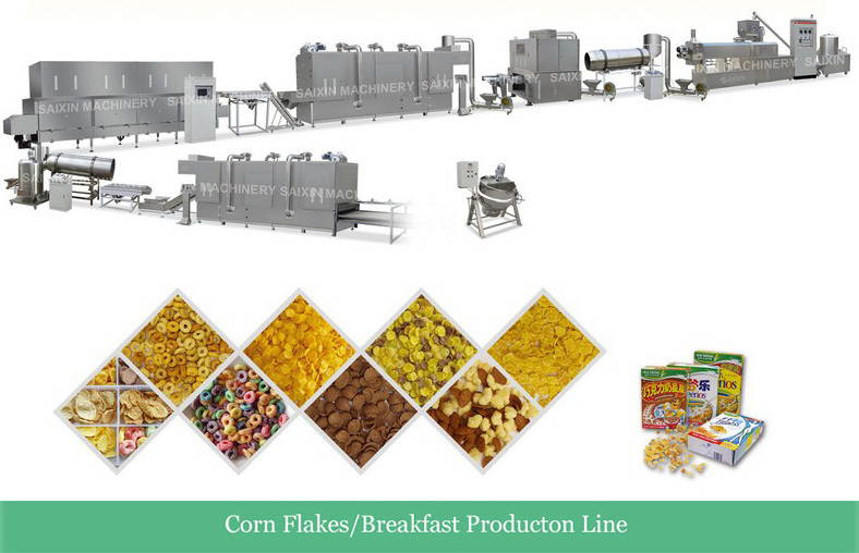 Twin screw corn flakes processing line snack production line instant porridge flakes machinery