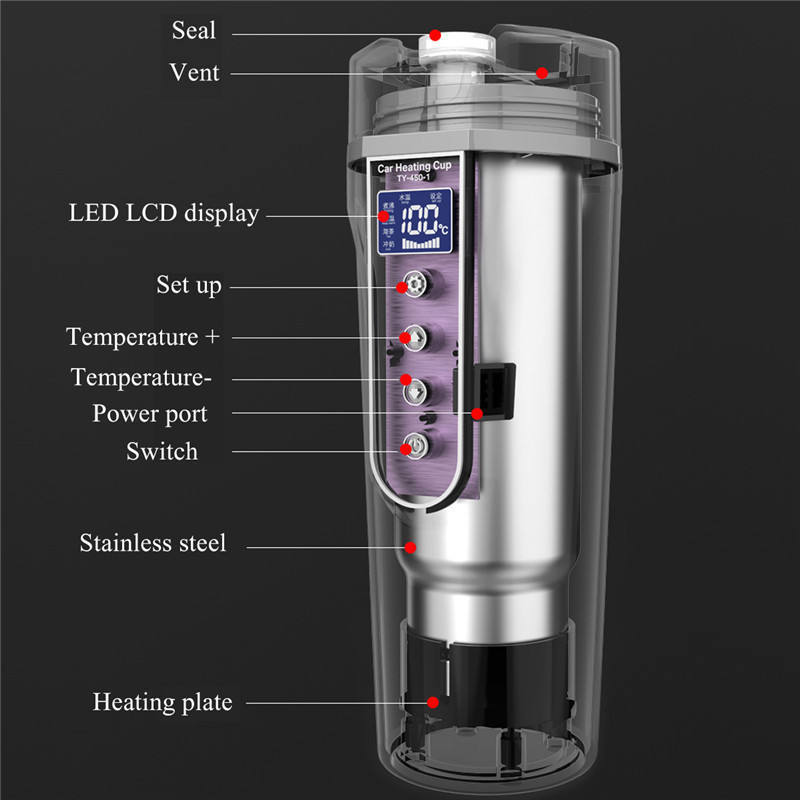 Electric Temperature Control Kettle 12V Boiling Stainless Steel Car Travel Heating Cup