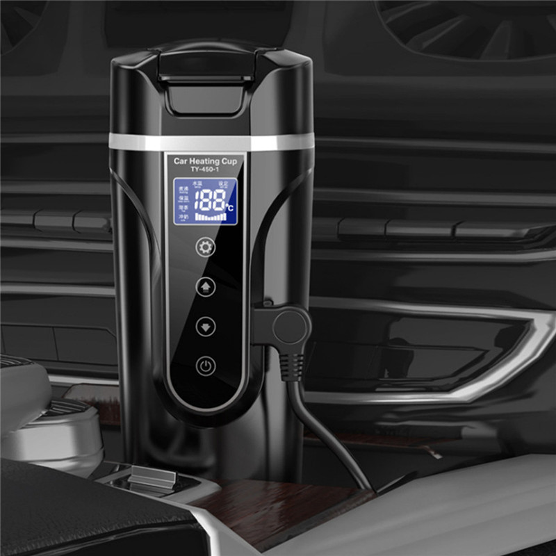 Electric Temperature Control Kettle 12V Boiling Stainless Steel Car Travel Heating Cup