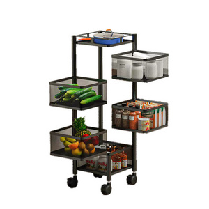 Rotating Shelf 360 Degree Baskets Fruit Multipurpose 3/4/5Tier Vegetable Metal Storage Kitchen Rack With Wheels