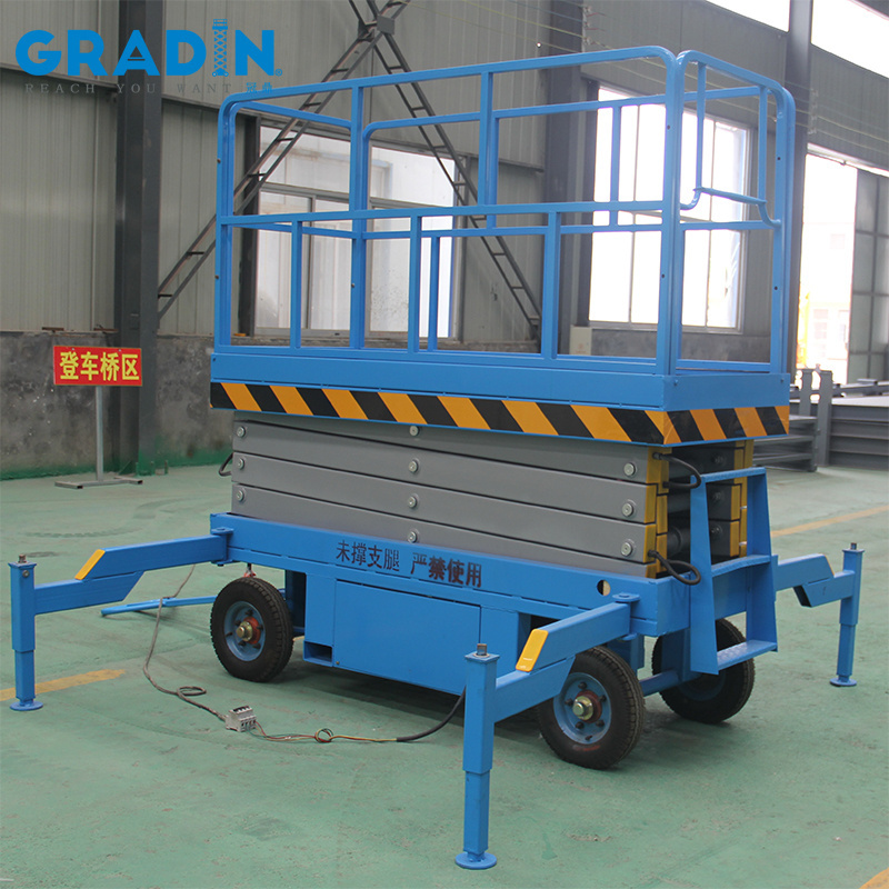 Aerial work platform trailer with outriggers electro-hydraulic 6m mobile scissor lift