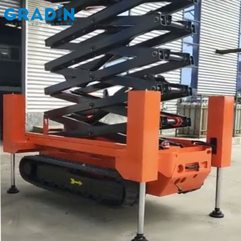 Rugged Road Carrier Outdoor Electric Hydraulic Crawler Scissor Lift with Outriggers