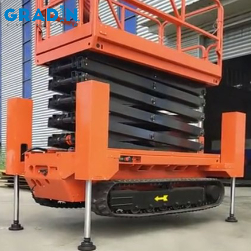 Rugged Road Carrier Outdoor Electric Hydraulic Crawler Scissor Lift with Outriggers