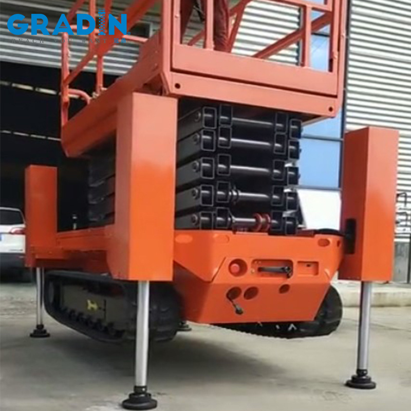 Rugged Road Carrier Outdoor Electric Hydraulic Crawler Scissor Lift with Outriggers