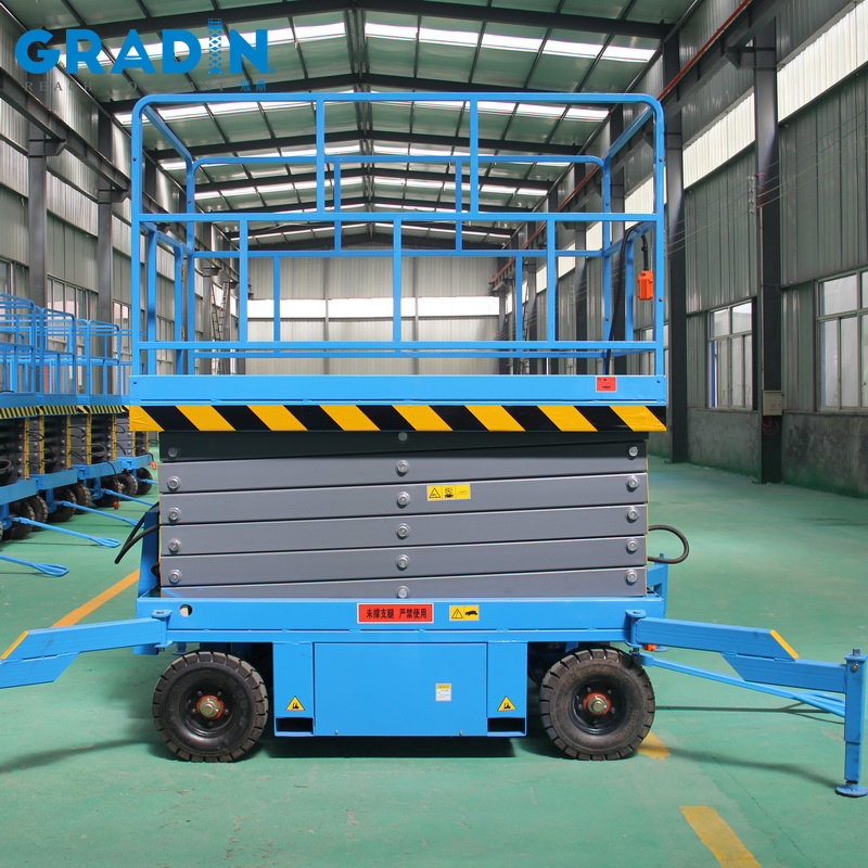 10m outdoor aerial work platform with outriggers electric hydraulic scissor lift