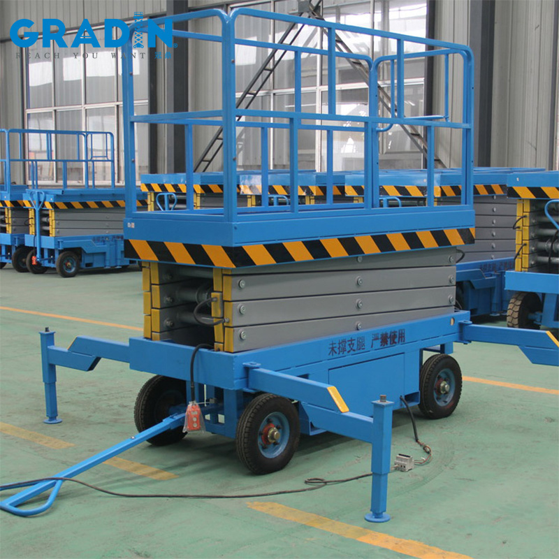 Aerial work platform trailer with outriggers electro-hydraulic 6m mobile scissor lift