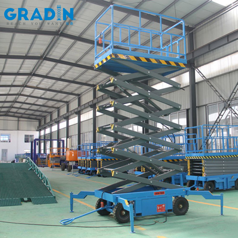 10m outdoor aerial work platform with outriggers electric hydraulic scissor lift