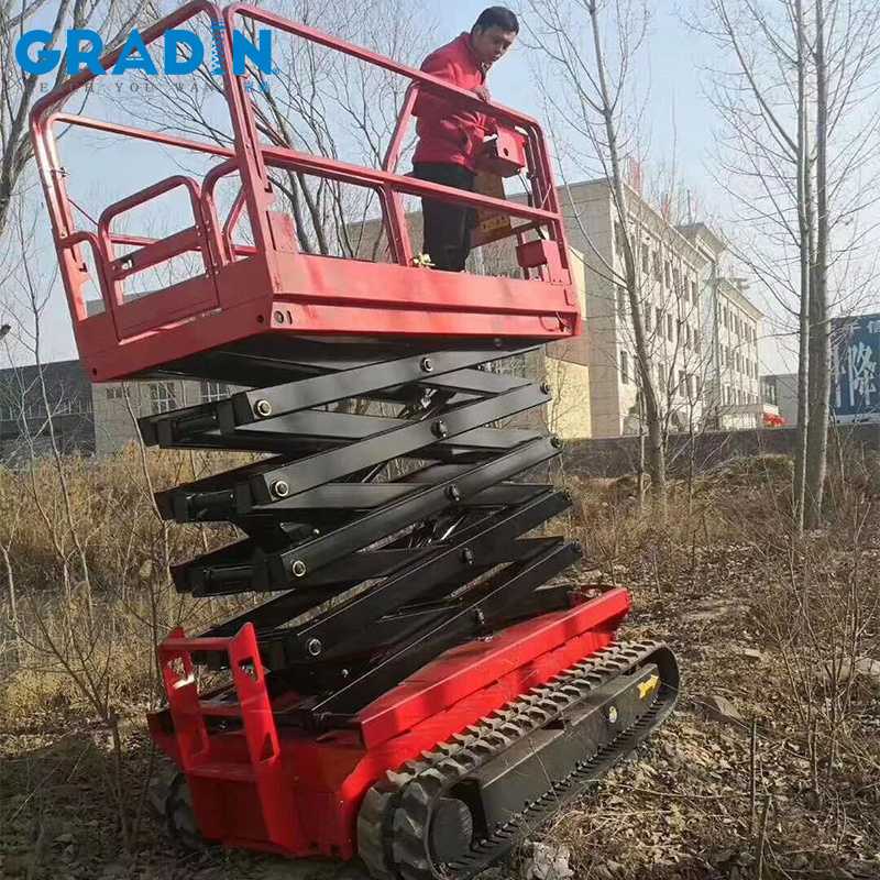 Field rugged road aerial working platform trellis picking truck scissor tracked lift