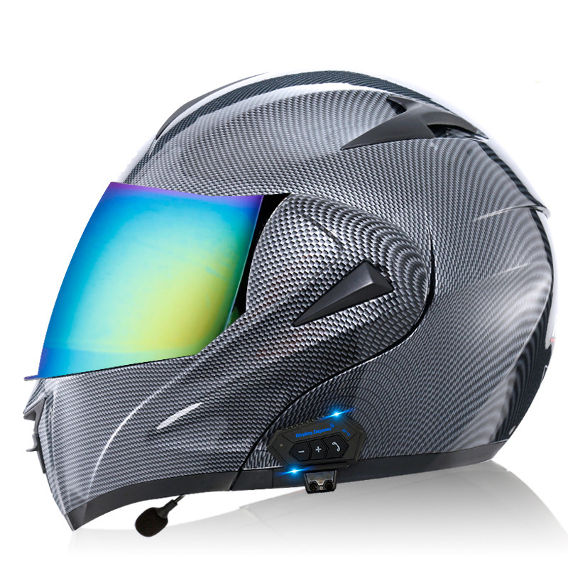 Manufacturers sell the US DOT/EU ECE certified wireless motorcycle helmet imitation carbon fiber colorful mirror full helmet