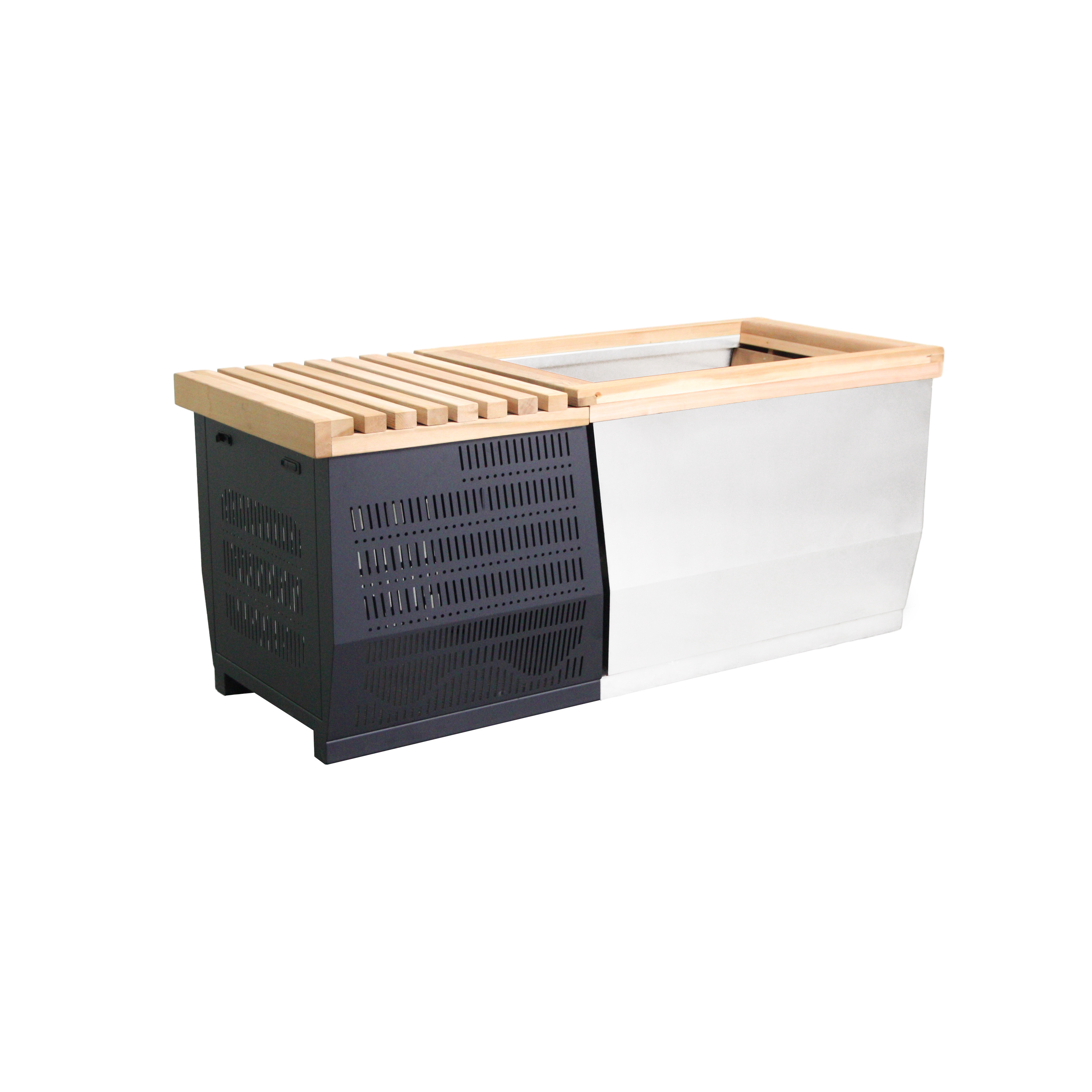 Wooden Square Stainless Steel Liner Fire And Ice Sauna And Chiller Pour Cold Plunge With Filter