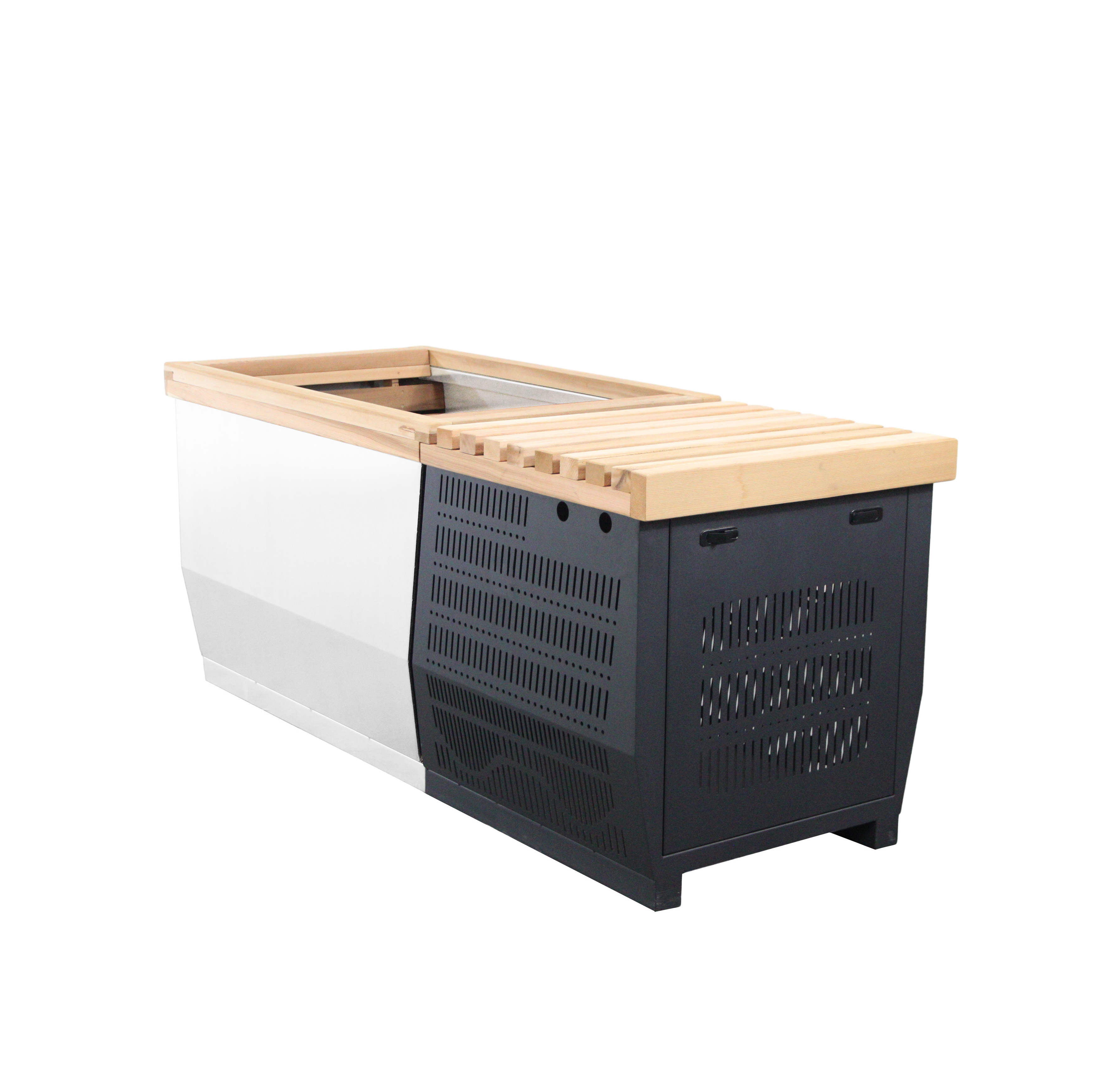 Wooden Square Stainless Steel Liner Fire And Ice Sauna And Chiller Pour Cold Plunge With Filter