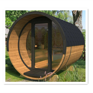 1.8*2.4m  red Cedar outdoor Barrel Sauna with porch and Panoramic view For Sale