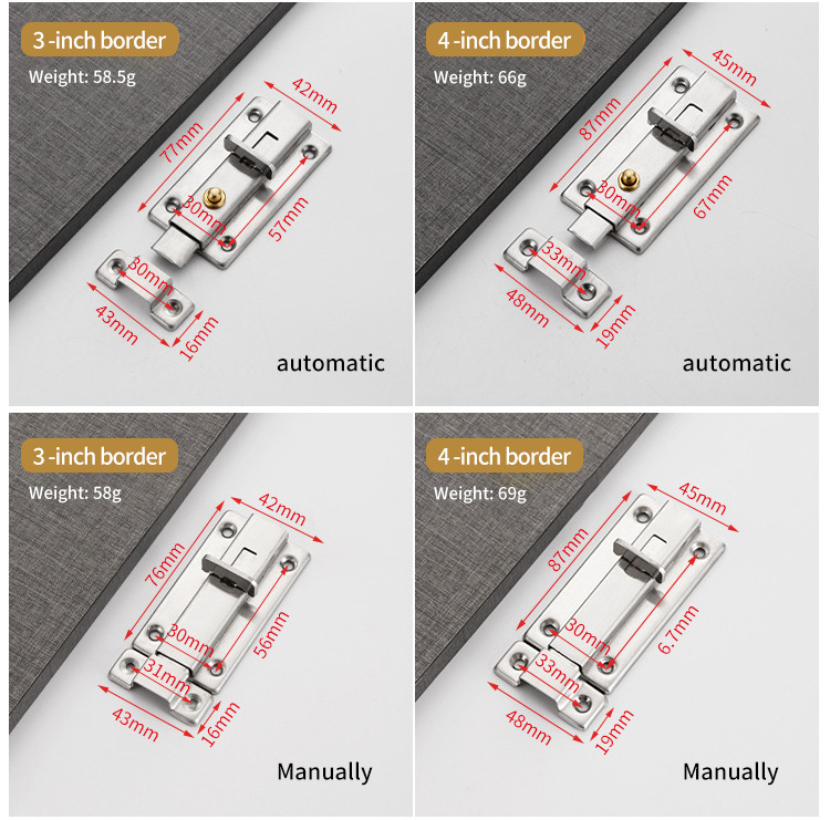 Bolt Latch Safety Gate Solid Brass Door Latch Sliding Lock Barrel Bolt Security Self-Lock Solid Sliding Door Bolt Latch