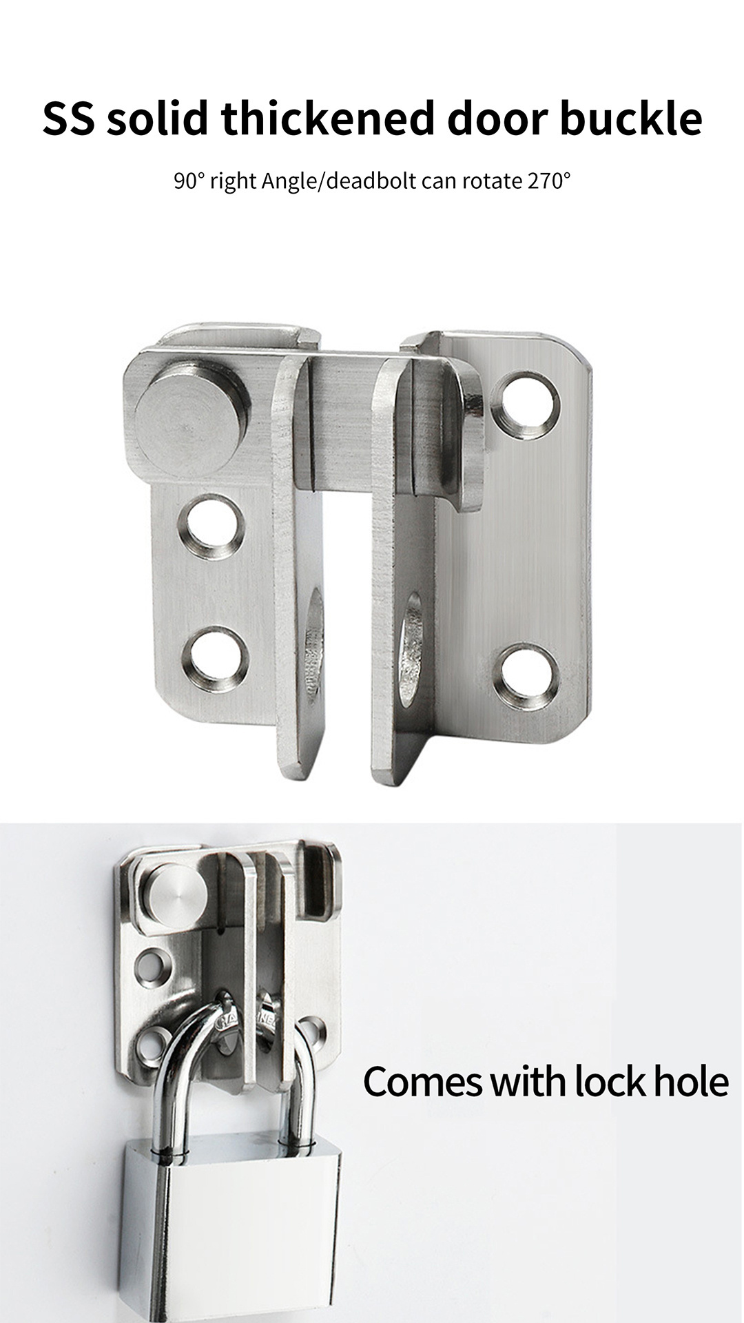 Stainless Steel Bolt Anti-theft Security Door Thicken Bolt Locker Furniture Lock